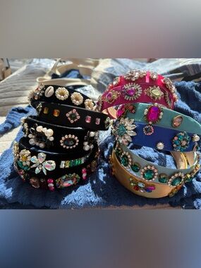 Embellished Satin Headband - Black, Pink, Blue, Gold